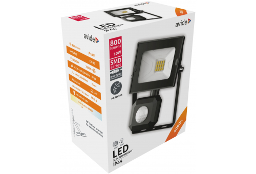 LED Reflektor Slim SMD 10W NW 4000K Mozg.érz. PIR Gyorscsat.